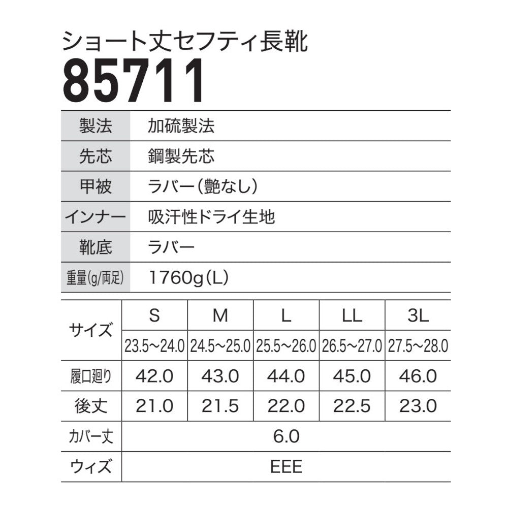 ショート丈セフティ長靴 85711