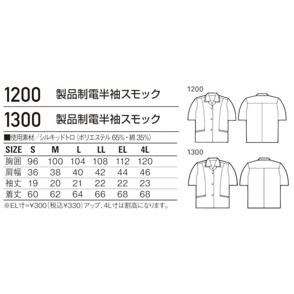 製品制電半袖スモック 1200